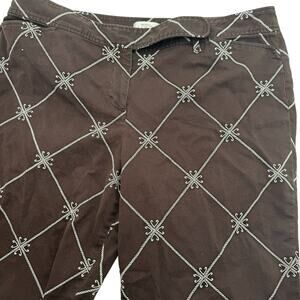 ANN TAYLOR LOFT 16 Embroidered‎ Marisa Brown Crop Pant Diamond Pattern Pockets